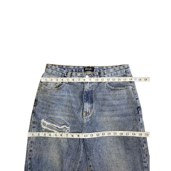Nasty Gal Jeans Women Sz 12 Denim Distressed Blue Frayed Straight Leg‎ - Picture 2 of 6